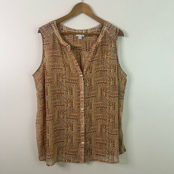 J. Jill Sleeveless Button Front 2X Multicolor Geo Print Lightweight Top Plus - Picture 1 of 10